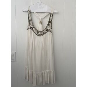 Trend Responsibly Beaded Boho Mini Dress Size S Festival Boutique White Metal